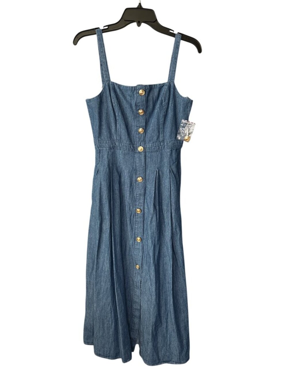 Blu Pepper Denim Midi Dress Square Neck Button Front Blue Sleeveless Size Medium - Picture 2 of 12